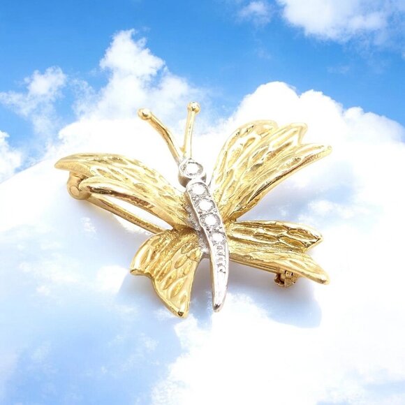 Authentic! Tiffany & Co 18k Yellow White Gold Butterfly Diamond Pin Brooch - Picture 2 of 13